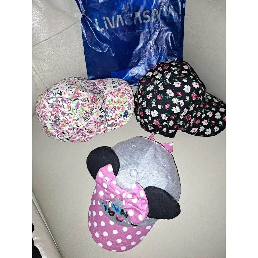 3 Darling little Girls caps including Disney's Minnie Mouse Plus 2 Flowered Caps